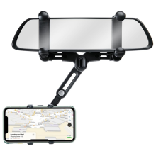 Achteruitkijkspiegel telefoonhouder voor auto, 360 draaibaar en intrekbaar autohouder, 4 klauwen voor stabielere montage