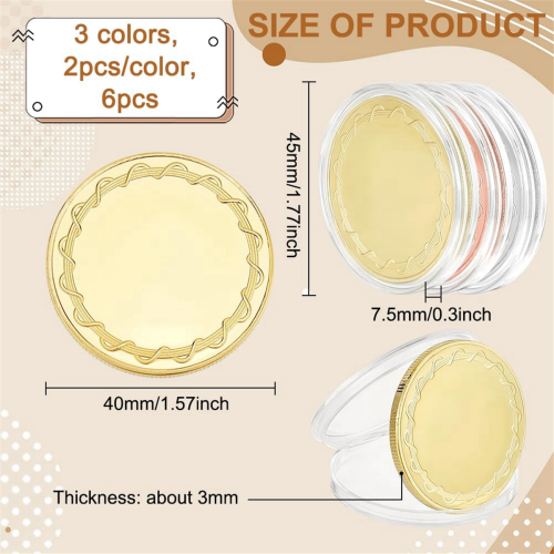 6Pcs Blank 1.57 Inch Stamping Medal 3mm Thick Solid Laser Engravable Discs,Multicolor 2