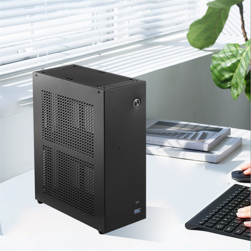 Desktop Chassis ITX Computer Case Mini NAS Dual 3.5-Inch Hard Drive Front USB3.0 TYPEC Interface Black 2