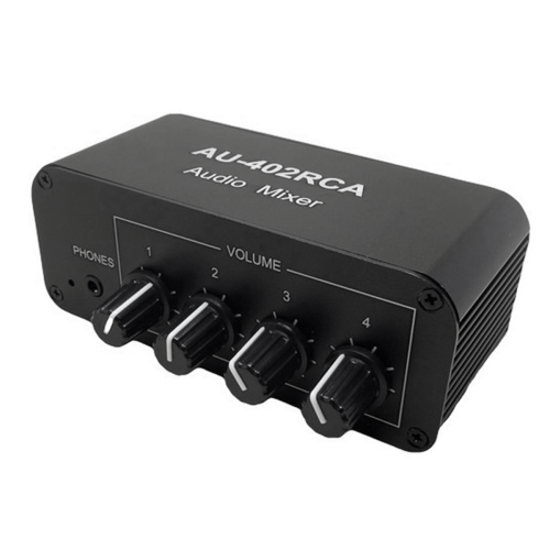 AU-402RCA Stereo Audio Mixer Multi-Channel Source Reverberator Volume Control 3.5mm Headphone Driver 4 Input 1