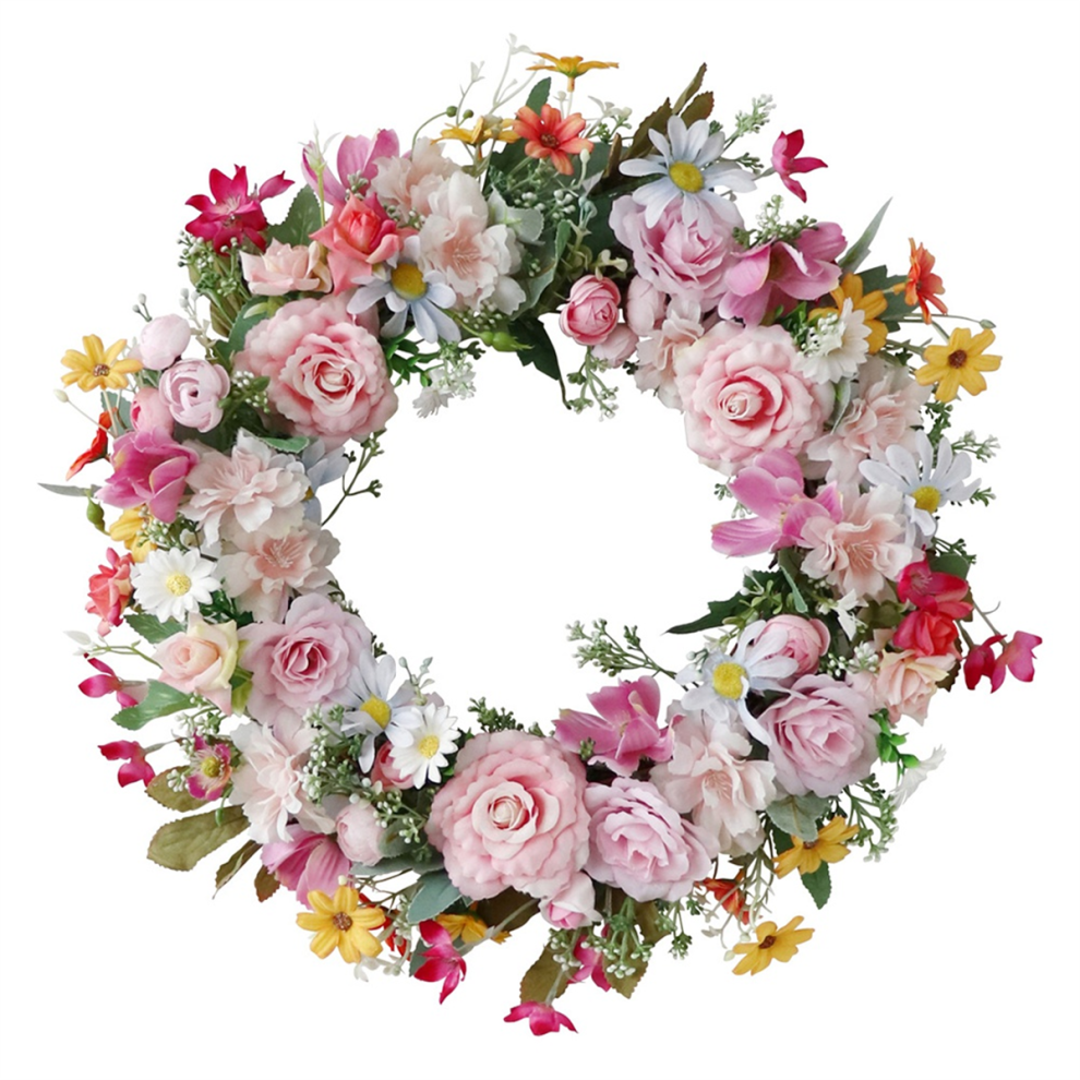 Spring Artificial Daisy Lavender Wreath Wildflower Summer Silk Wreaths for Front Door Home Wall Wedding Festival Decor-image-OPC-PJZCHH6-NEW