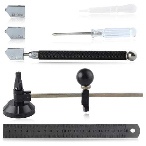 7 PCS Glass Cutter Tool Set Includes Adjustable Circular with Round Knob Handle and Suction Cup 1