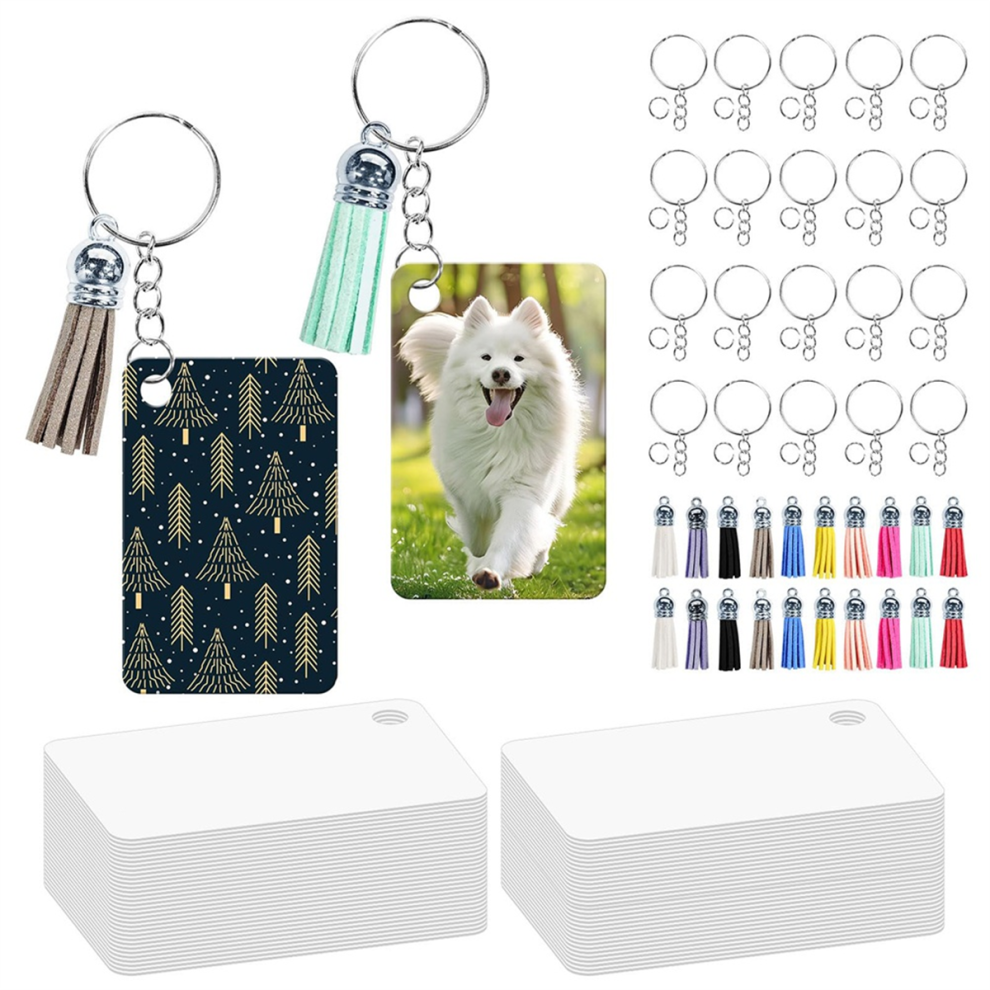 Tauoh 160 Pcs Metal Sublimation Keychain Blanks Bulk Set With Rectangle Tassels Keychai For Diy