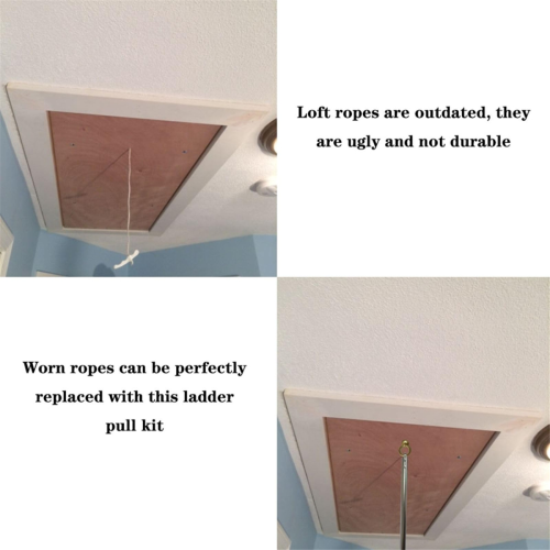 Complete Ladder Pull Down System Kit Attic Stair Kit, Includes 1 Extension Rod Up to 40 Inches Storage Hook 2