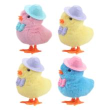 Confezione da 4 giocattoli di peluche pasquali a carica manuale per bambini piccoli, pollo saltellante con cappello