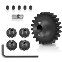 Zestaw zębatek zębatych Mod 1, 4 szt., 19T, 20T, 21T, 22T, M1, metalowa, hartowana stal, pasuje do wału silnika RC 5 mm z kluczem imbusowym