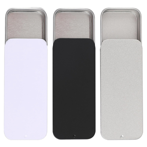 3 PCS Metal Slide Top Tin Containers, 3.14 X 1.33 0.47 Inches Portable Tins Container, Rectangular Empty Containers 1