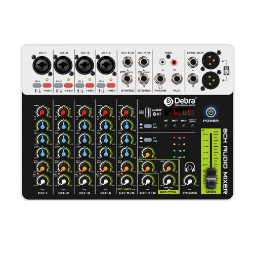 V8 Audio Mixer Small Mixing Console with Bluetooth USB 48V Phantom Power Delay Repaeat for DJ EU Plug 1