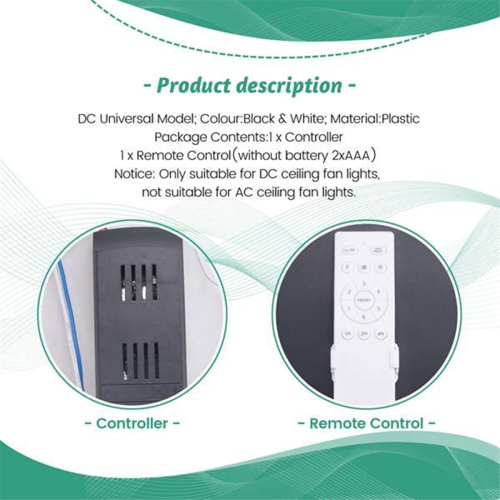 Universal Ceiling Fan Remote Control Kit 40W 6-Speed Timing Function Replacement for DC Fans & Lights 2