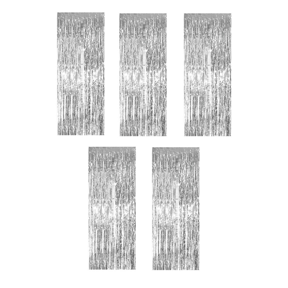 Tauoh Silver Foil Tassel Curtains, Photo Booth Backdrop Streamer Great For Holiday Decoration