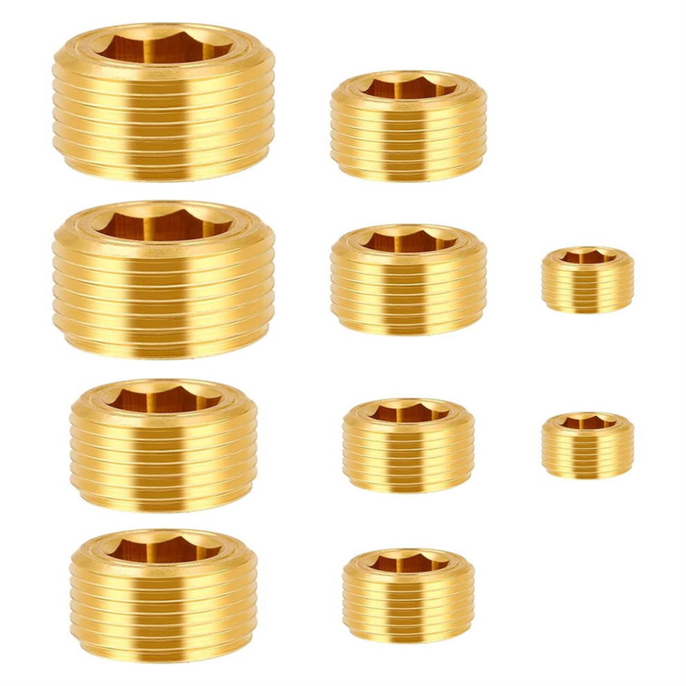 10 Piece Pipe Plug Socket Set Brass Fittings Male Internal Hex, For Reading Seal Port 4852867453422