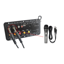Placa amplificadora de audio de 30 W con micrófono dual, Bluetooth, subwoofer para altavoz de 4 ohmios, 12 V, 24 V, 220 V, enchufe europeo.
