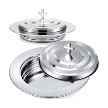 Set per la comunione in argento con coperchio, piatti per il pane in acciaio inossidabile per chiese, coperchio sacro, chiesa
