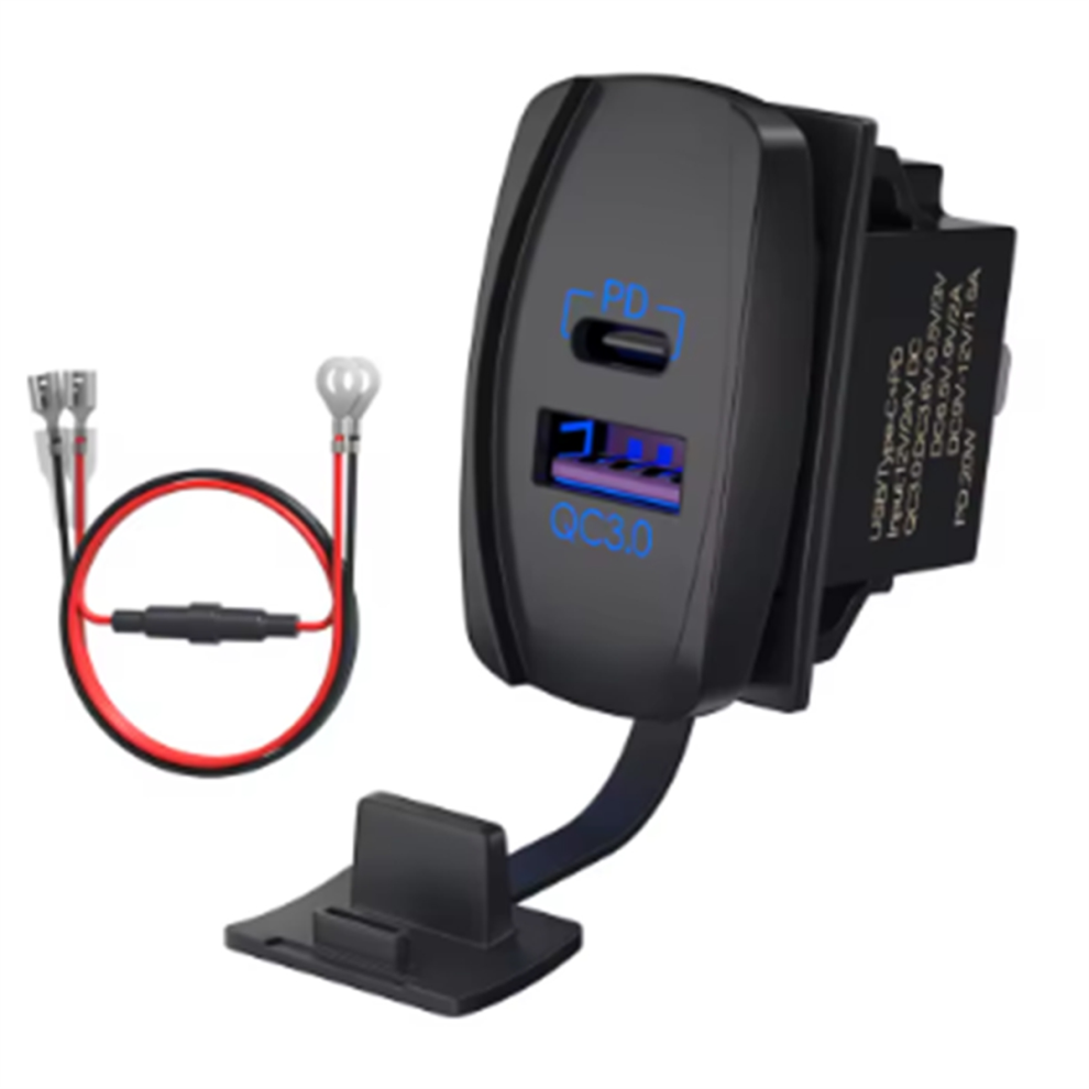 Photos - Other Electrical Equipment USB Rocker Switch 12V Waterproof C & QC 3.0 Dual Ports Outlet PD Charger Socket for Car UTV RZR RV Truck Marine