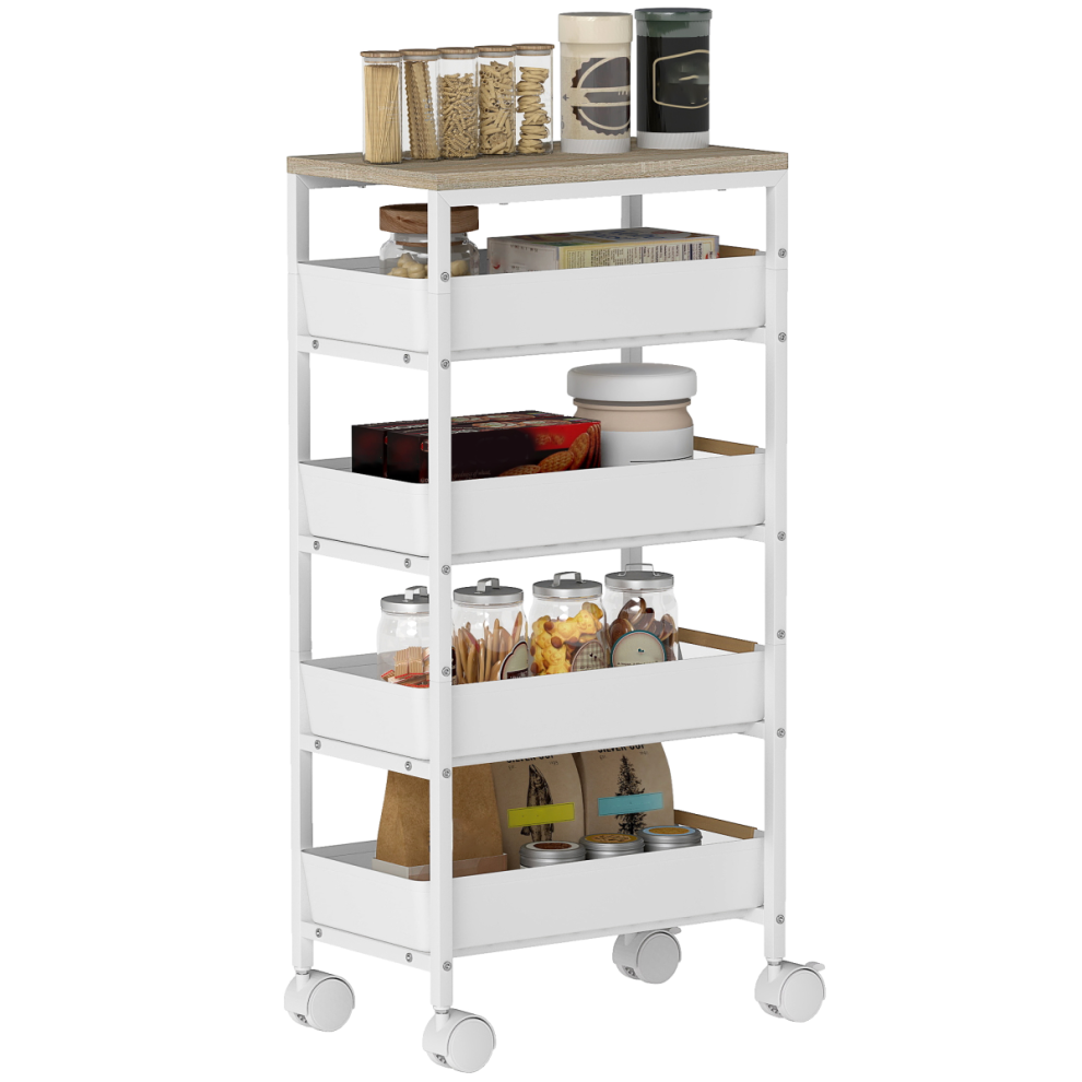 Homcom Kitchen Storage Trolley Mobile Utility Cart For Kitchen Office White