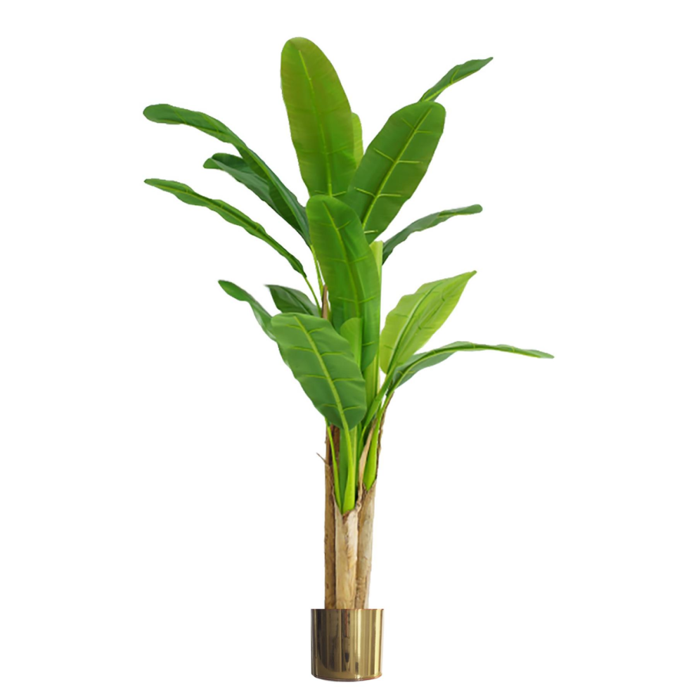Leaf 180Cm Artificial Banana Tree Tropical Plant Metal Planter Gold