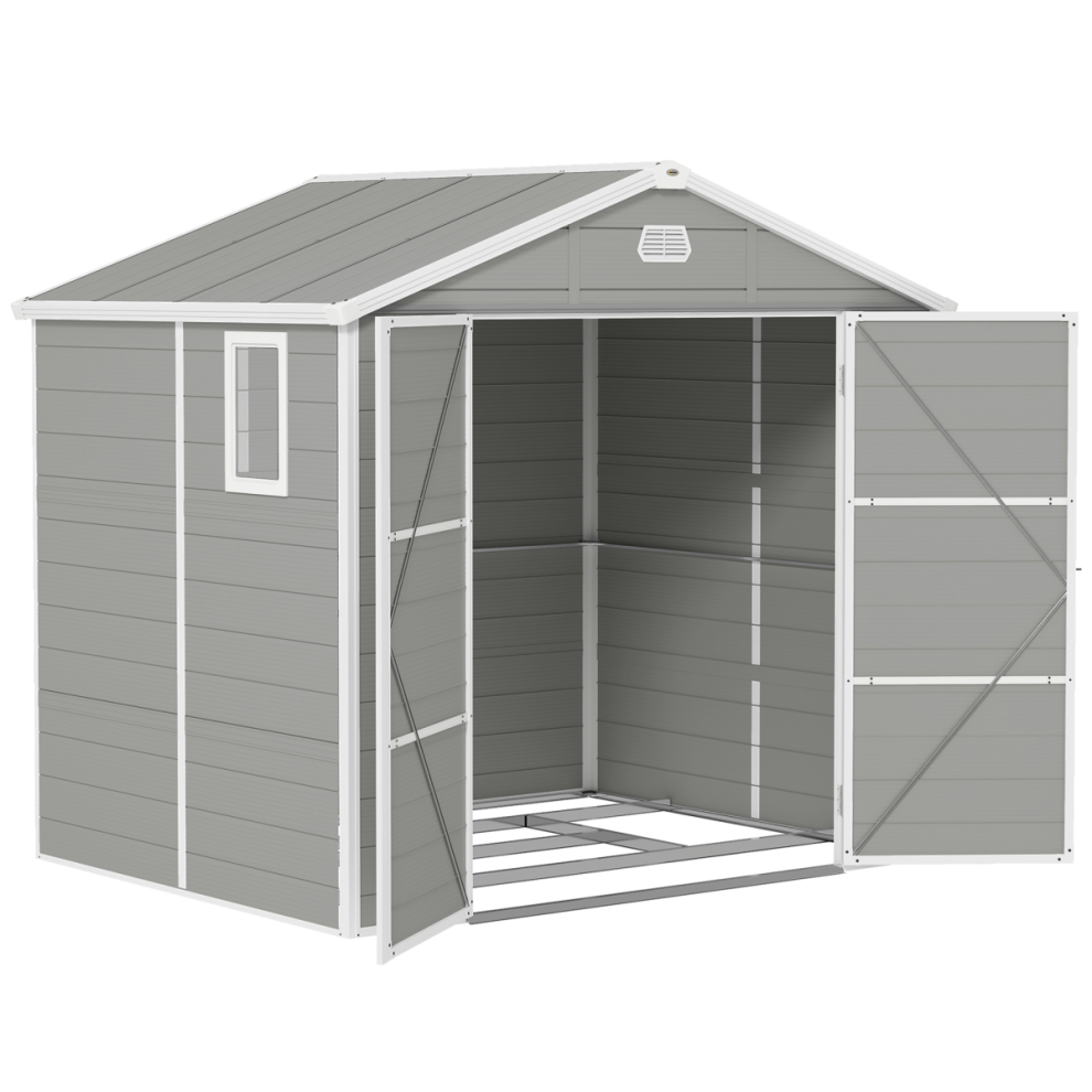 Outsunny 8 X 6Ft Garden Shed Storage W/ Foundation Kit, Vents, Light/Grey