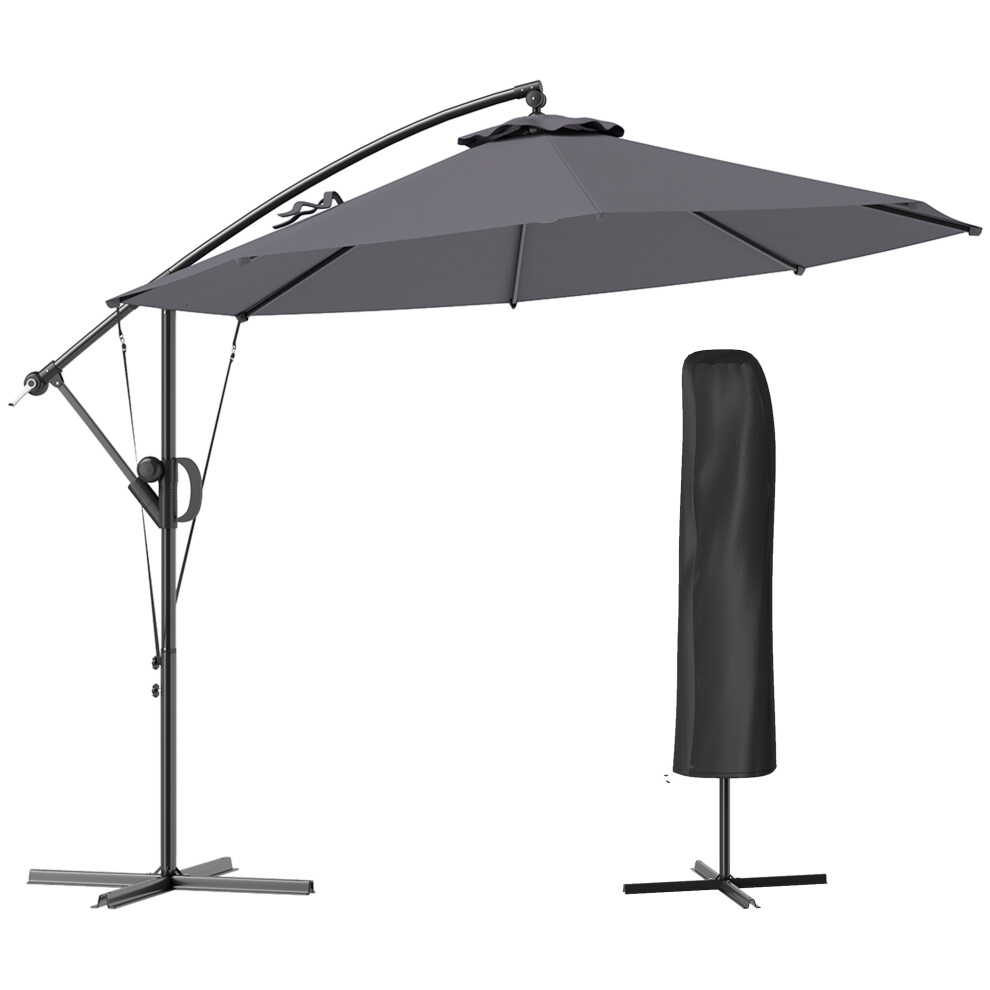 Outsunny 3(M) Cantilever Banana Parasol With Cover Wind Strap Upf50+Grey