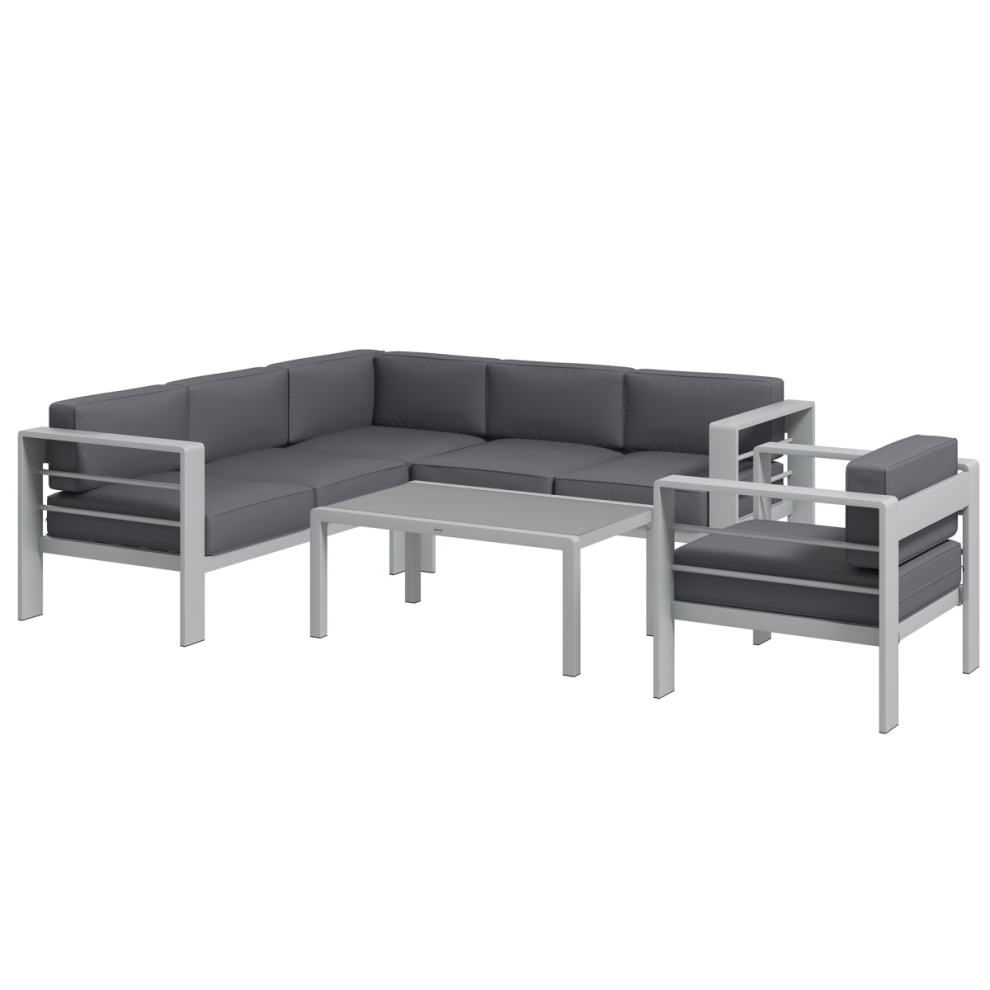 Outsunny 5 Pcs Garden Sofa Set W/ Cushions, Aluminium Furniture Sets, Grey