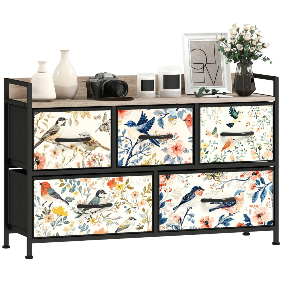Homcom 5-Drawer Chest Of Drawers, Fabric Dresser, White
