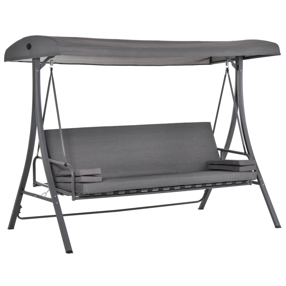 Outsunny 2-In-1 Swing Chair 3 Seater Bench Hammock Bed Adjustable Canopy Pillow, Grey