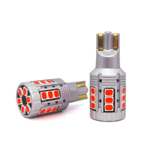 2 pcs LED bulb W16W 12-24V 100% CAN red strong, no error