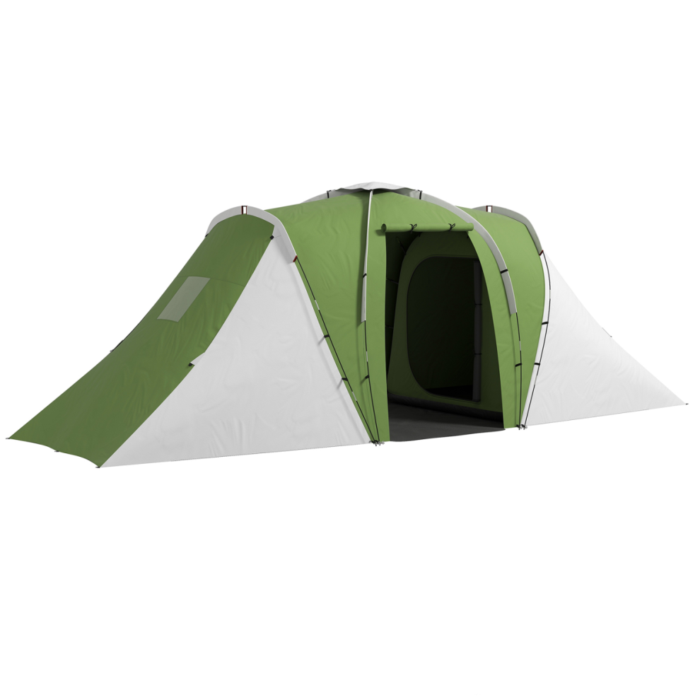 Outsunny 4-6 Man Camping Tent With 2 Bedroom And Living Area, Green, White