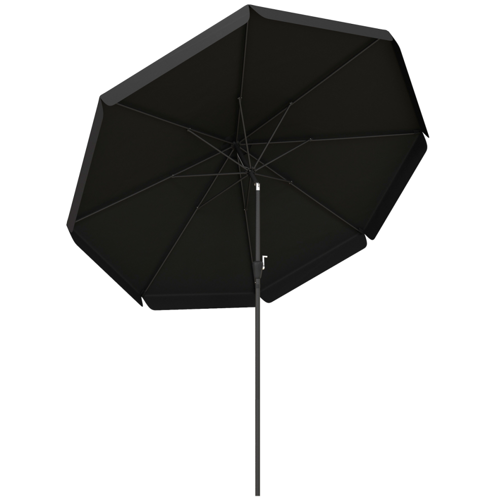 Outsunny 2.7M Patio Umbrella Garden Parasol With Crank, Ruffles, 8 Ribs, Black