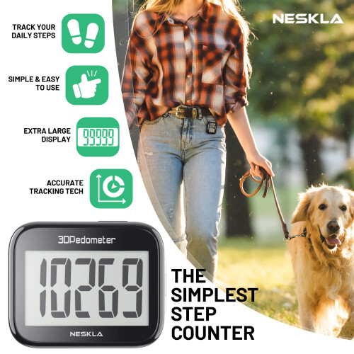 NESKLA 3D Pedometer for Walking, Simple Step Counter with Large Digita 1