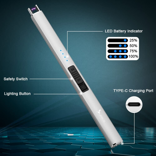 SUPRUS Electric Arc Windproof Flameless USB Rechargeable Lighter with 1