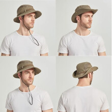 Chapeau de soleil en coton pour homme, chapeau d'été, chapeau de safari pliable avec mentonnière, chapeau de randonnée