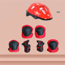 7 Stück Kinder Skateboard Sicherheitsset PVC Helm Knie Ellbogen Handgelenk Polster Rot