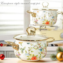 (Bird & Floral, 26CM) Flower Pattern Stockpot with Lid, 1 Count Double Ear Ceramic Soup Pot with Handle, Large Capacity Cooking Pot for Home Kitchen