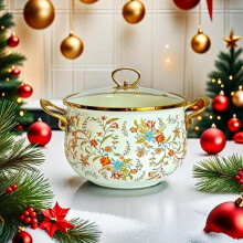 (Colorful Floral A, 20cm*1) Flower Pattern Stockpot with Lid, 1 Count Double Ear Ceramic Soup Pot with Handle, Large Capacity Cooking Pot for Home Kitchen