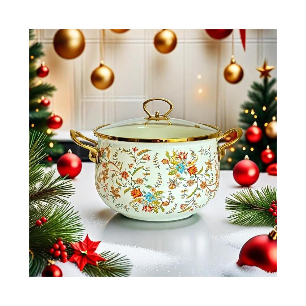 (Colorful Floral A, 20cm*1) Flower Pattern Stockpot with Lid, 1 Count Double Ear Ceramic Soup Pot with Handle, Large Capacity Cooking Pot for Home Kit-image-OPC-PJZDNVY-NEW