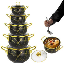(Black Marble Print, 24CM) Flower Pattern Stockpot with Lid, 1 Count Double Ear Ceramic Soup Pot with Handle, Large Capacity Cooking Pot for Home Kitchen