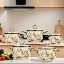 (Upgraded Flower and Bird, 24CM) Flower Pattern Stockpot with Lid, 1 Count Double Ear Ceramic Soup Pot with Handle, Large Capacity Cooking Pot for Home Kitchen