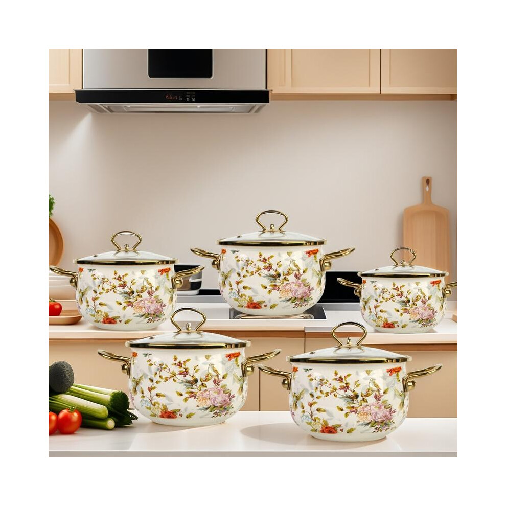 (Upgraded Flower and Bird, 22CM) Flower Pattern Stockpot with Lid, 1 Count Double Ear Ceramic Soup Pot with Handle, Large Capacity Cooking Pot for Hom-image-OPC-PJZDNWT-NEW