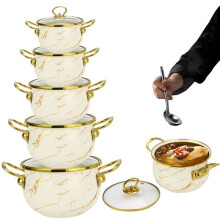 (White Marble Print, 26CM) Flower Pattern Stockpot with Lid, 1 Count Double Ear Ceramic Soup Pot with Handle, Large Capacity Cooking Pot for Home Kitchen