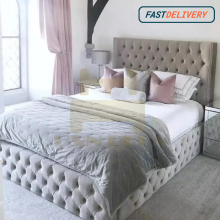 (Pink (with Mattress), 4ft Small Double (with Gaslift)) Double Full Chesterfield Bed Frame Plush Velvet Upholstered with Mattress & Ottoman Gas Lift Option