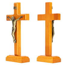 Hochwertiges Buchenholz-Metal-Jesus-Kreuz für Regal- oder Kamindekoration