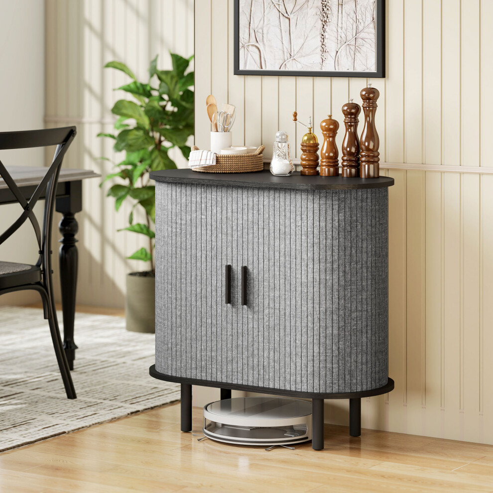 Homcom Modern Sideboard With 2 Sliding Doors Tambour Kitchen Cupboard Grey