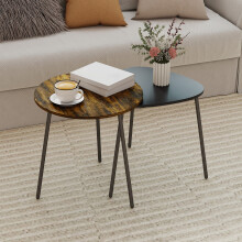 HOMCOM Set of 2 Nesting Side Table with Metal Frame, Rustic Brown