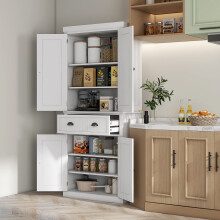 HOMCOM Freestanding Kitchen Storage Cabinet with Drawers and Shelves White