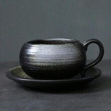 (Egg-shaped coffee cup-black and white gr) Creative Unique Retro Glazed Latte Cup, High-End Cafe Crackle Cup, Asymmetric Shape Thick Ceramic Water Cup with Full Functionality coffee mug