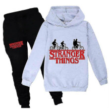 (11-12  Years,Grey)9-14 Years Kids Stranger Things Tracksuit Sports Hoodie + Sweat Pants Set
