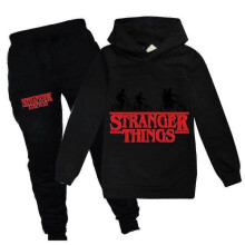 (9-10  Years,Black)9-14 Years Kids Stranger Things Tracksuit Sports Hoodie + Sweat Pants Set