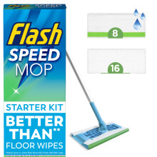 Flash Speedmop Floor Cleaner Starter Kit Fast Easy and Hygienic 1 Handle 8 Wet plus 16 Dry Refills Trap and Lock Daily Dirt Grease and Grime Without