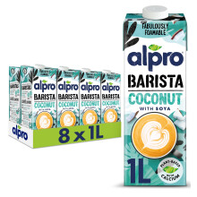 Alpro Barista Coconut PlantBased Long Life Drink Great for Coffee Foam Vegan Dairy Free Lactose Free 1L Pack of 8