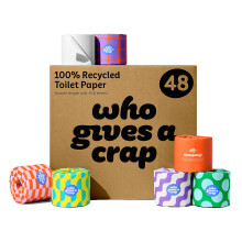 Who Gives A Crap – 100 Recycled Twice as Long Sustainable Toilet Roll Box of 48 3Ply 400 Sheets  Soft Strong Sustainable